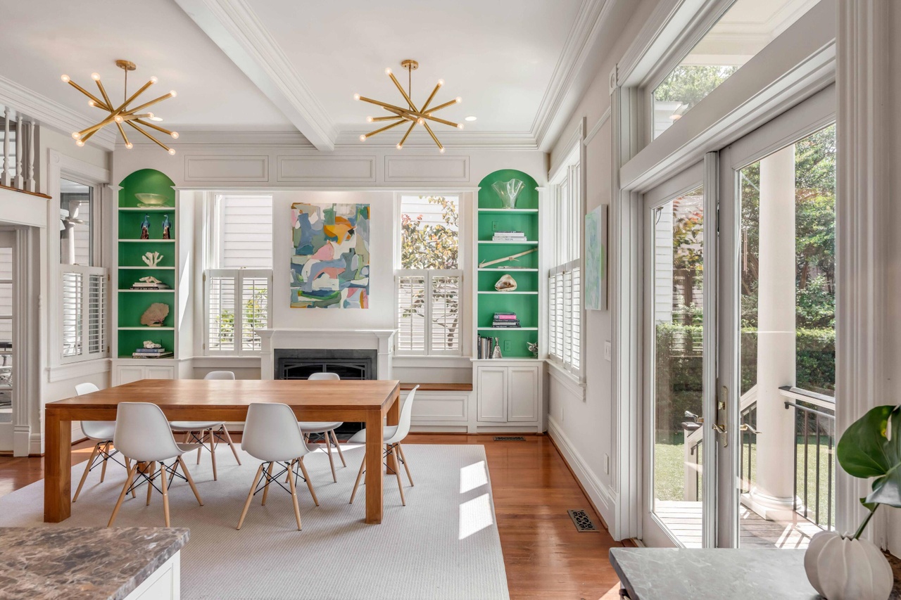 Sunlit interior living and dining space